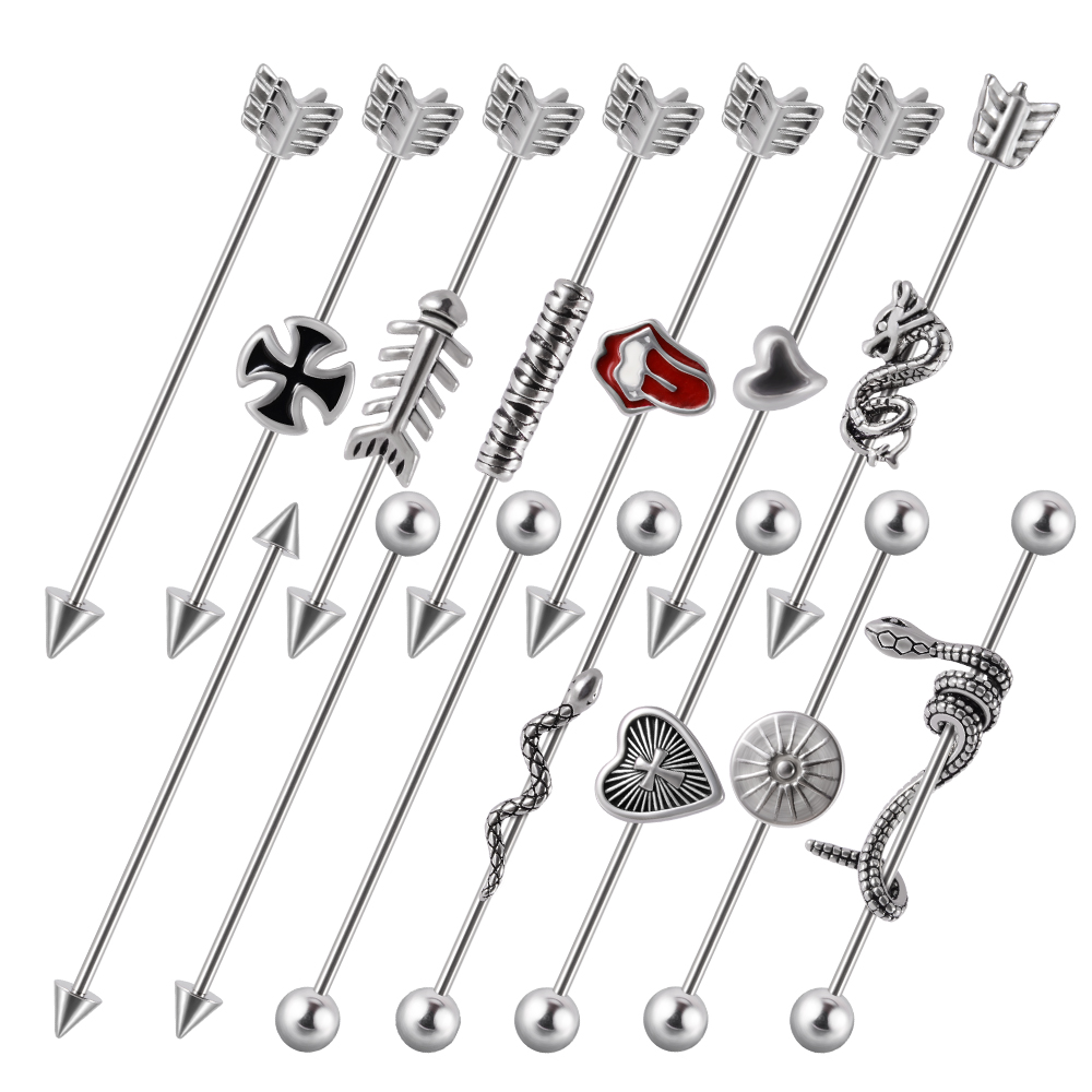 Industrial Barbell Long - Boucle d'oreille en acier inoxydable pour