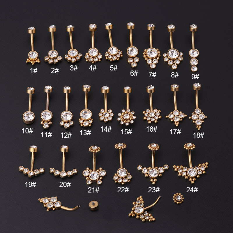 Body Jewelry Titanium - Anneaux de nombril en zircon doré,