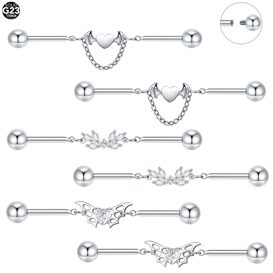 Industrial Barbell Long - Piercing Helix industriel en titane CZ,