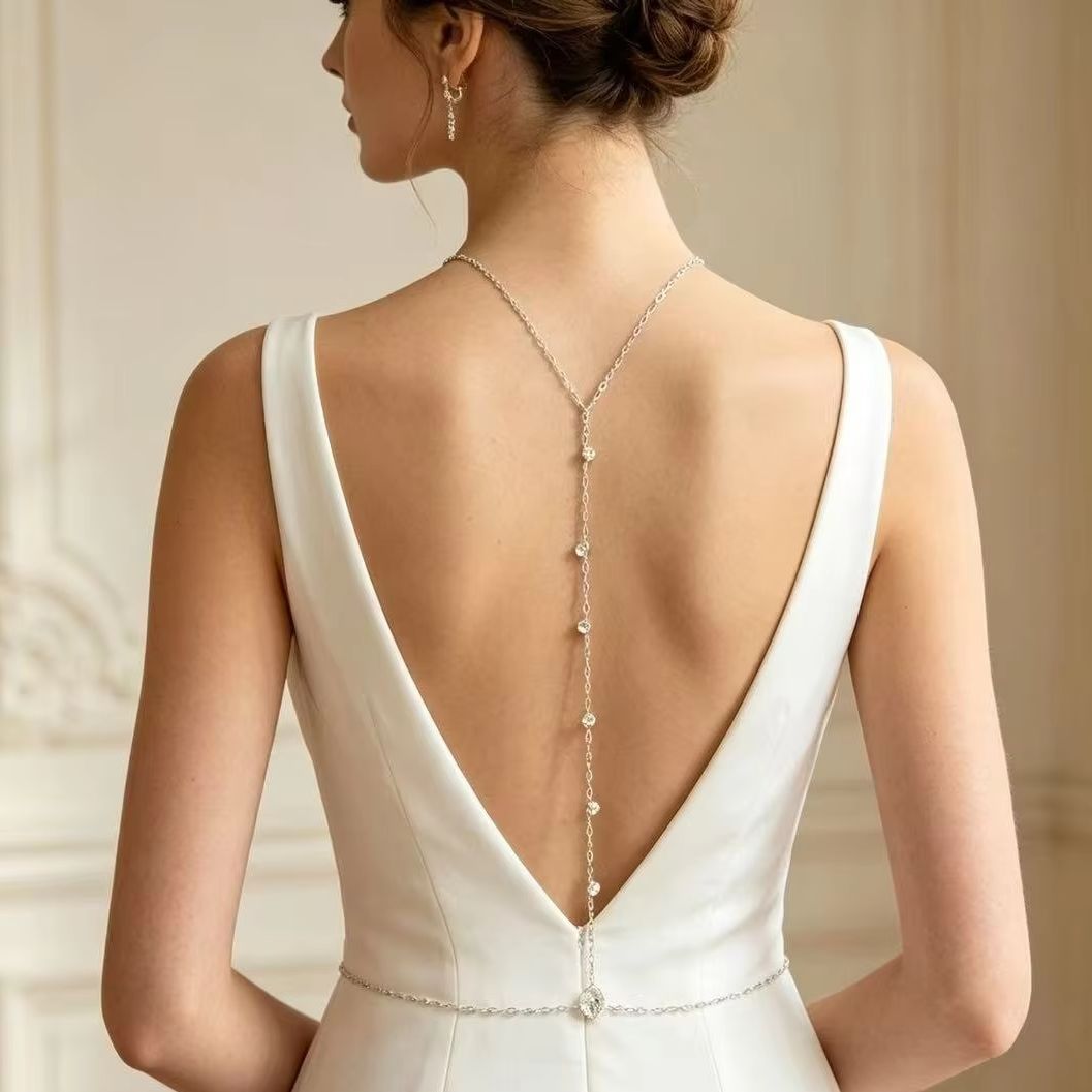 Body Jewelry Back - Chaîne de dos en zircon réglable,