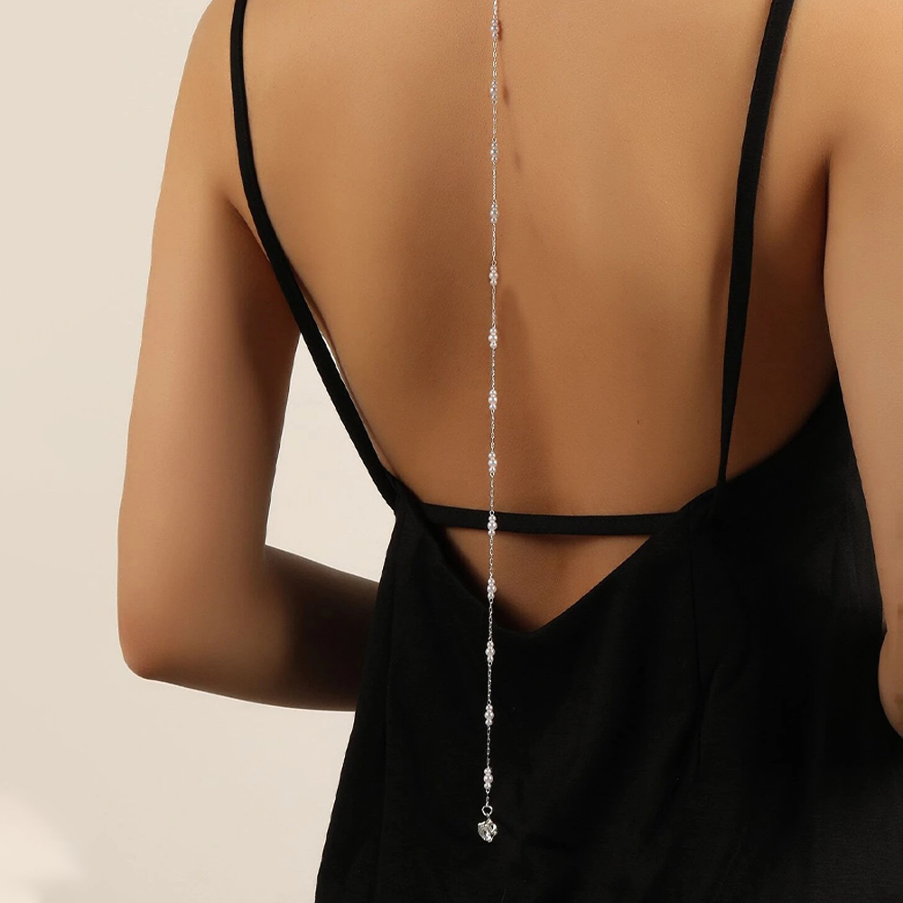 Collier dos en perles biscuits - Body Jewelry Back avis et prix