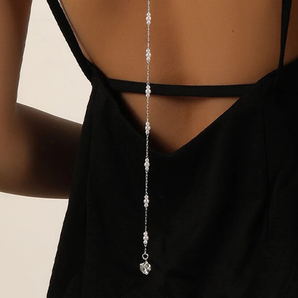 Collier dos en perles biscuits - Body Jewelry Back avis et prix